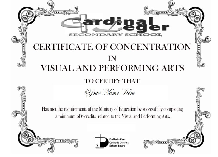 certificate of concentration in visual performing arts